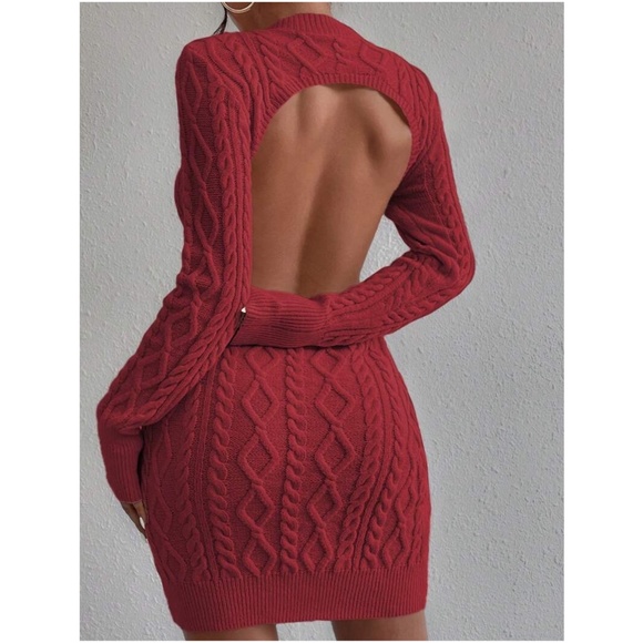 Luxe Chunky Knit Open Back Sweater Dress - Picture 2 of 15